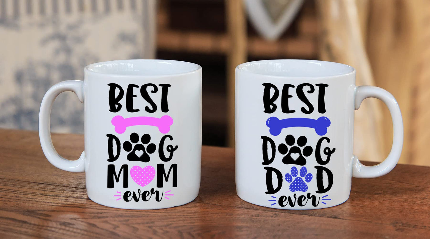 AW Fashions Best Dog Mom Best Dog Dad Couple Mug 11oz Set of 2 Funny His & Her Cups - Animal Rescue or Adoption Pet Lover Ideas Dog Mother Crazy Dog Lady Best Mom & Dad Ever Mugs Fathers Mothers Day