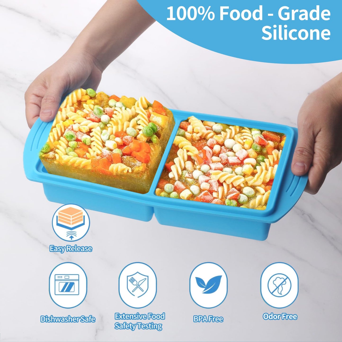Silicone Freezer Molds Gift Set with 1Tbsp,2 Tbsp, 1/2, 1, and 2 Cup Silicone Freezer Trays With Lids - Meal Prep and Kitchen Essentials Bundle (Blue 5 Pack)