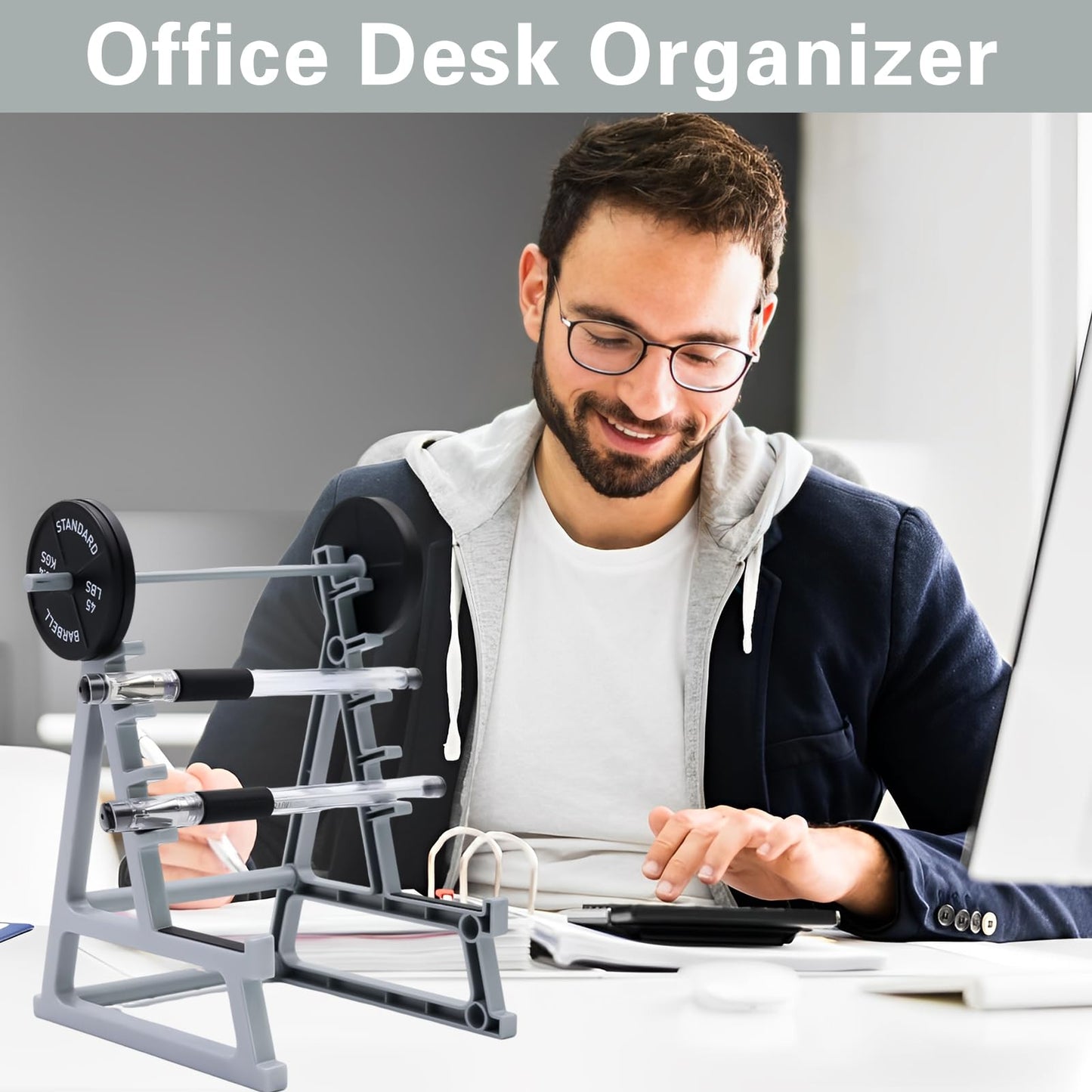 Dexspoeny Squat Rack Pen Holder for Desk, Barbell Rack Pen Holder, Gym-themed Unique Shape, Office Stationery Organizer Decor, Mini Weight Racks Pencil Holder for Fitness Weightlifting Lovers