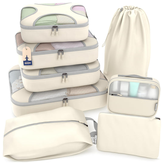 Shacke Packing Cubes for Travel 8 Set - Premium Luggage Organizer Bags - Versatile Travel Organizer for Women and Men - Optimized Packing Bags - Travel Essentials (Sand)