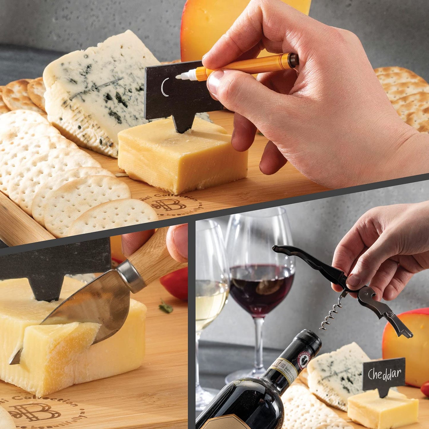 Charcuterie Boards Gift Set - Bamboo Cheese Board Set Charcuterie Tray & Serving Platter for Hosting & Entertaining, Wooden Cheese Platter, Kitchen Gifts for Women, Gifts for Home, Wedding & Birthday