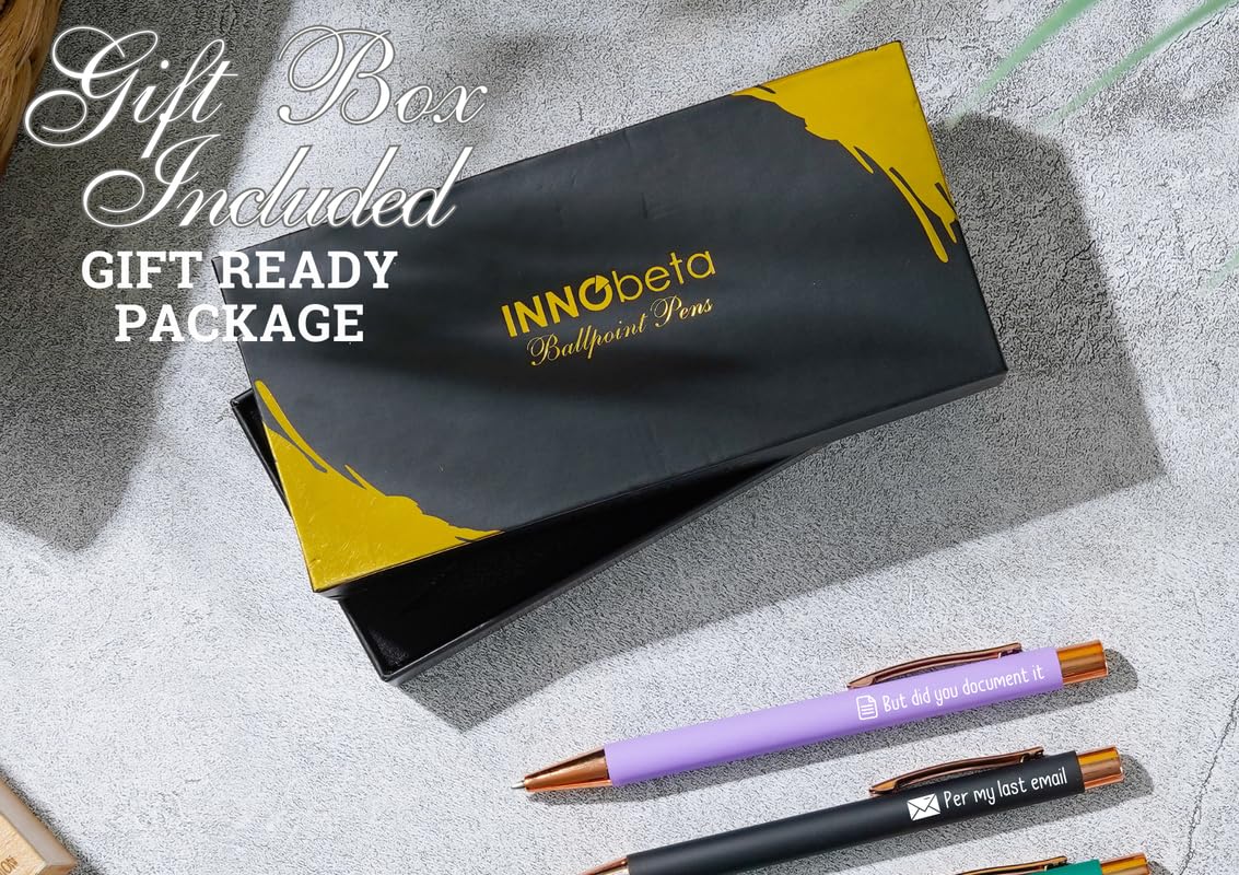 InnoBeta Farewell Gifts for Coworkers, Ballpoint Pen Set of 4, Coworker Leaving Goodbye gifts for women, Cool Funny New Job Presents for Birthday, Christmas - Punch - Gold