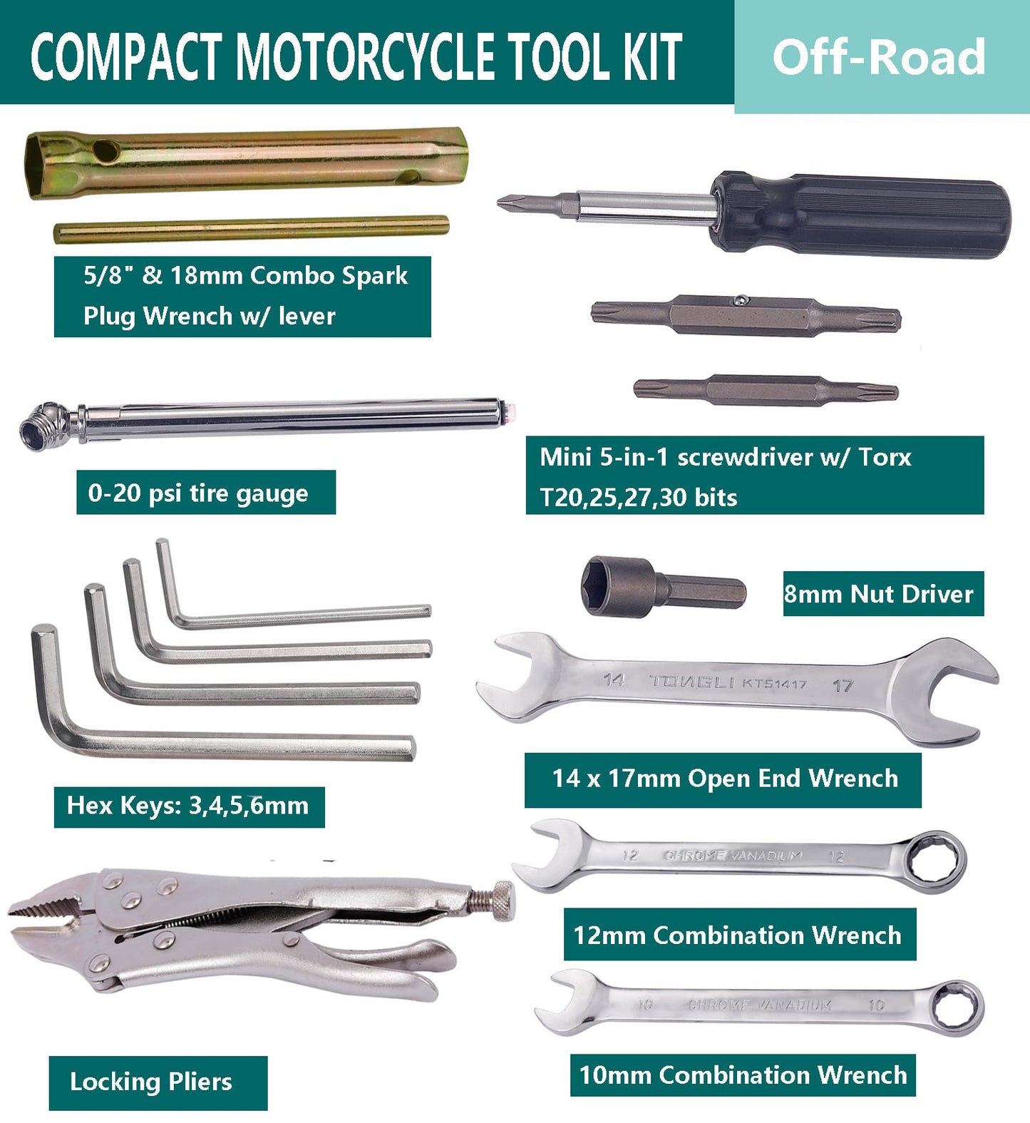 WINTOWIN Compact Tool Kit for Roadside Service,Sports Bike,Motorcycle Repair Tool Kit for Japanese Motorcycle, ATV,UTV,Sports Bike,Gift for Father Husband Christmas Birthday