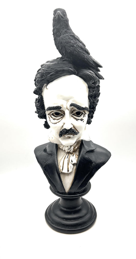 RUSTIX Edgar Allan Poe Bust Statue – Gothic Raven Figurine Inspired by “The Raven” – Decorative Statue for Literary, Gothic, and Victorian Home Decor