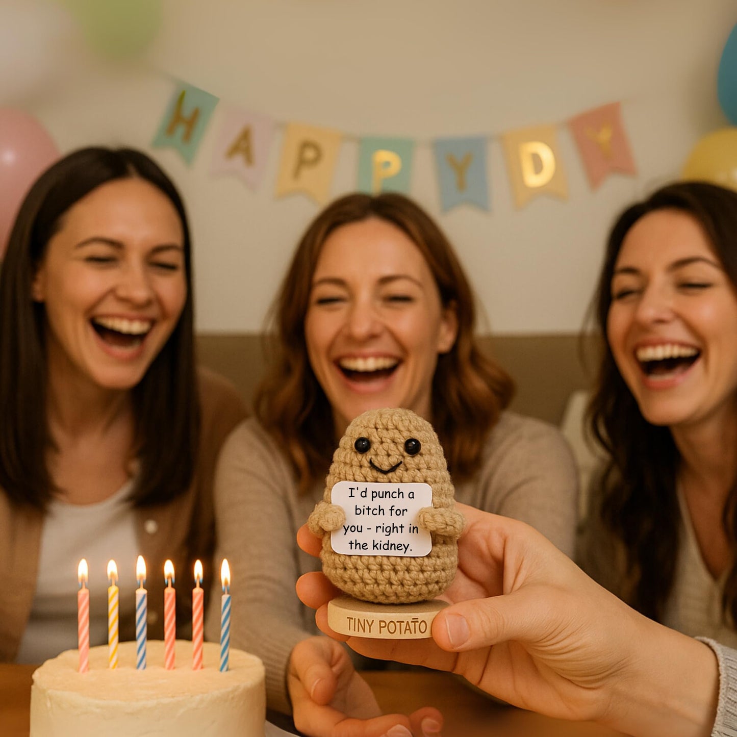 Funny Friendship Gift - Tiny Potato with 30 Sassy Messages for Women Friends Bestie BFF Coworkers - Best Friend Birthday Gifts for Women Sister | Positive Crochet Unique Present Idea for Mothers Day