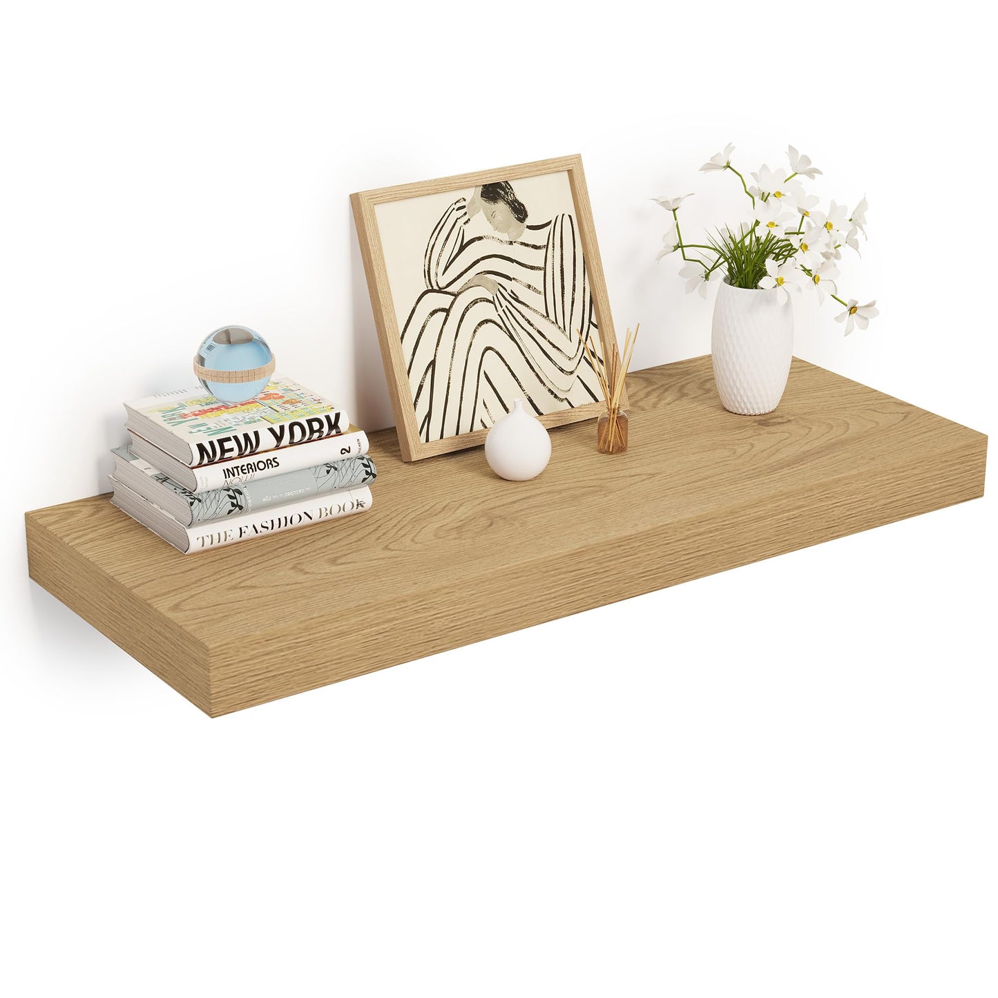 Heimlove 24 x 12 Inch Deep Floating Shelves Wall Mounted with Invisible Brackets,Storage Hanging Shelf for Wall Decor in Bathroom, Bedroom, Toilet, Kitchen, Living Room, Office Set of 1 (Oak)