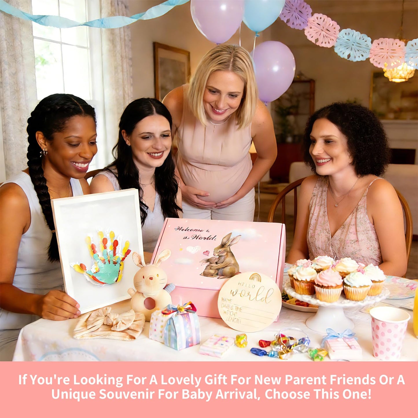 New Mom Gifts for Women, Pregnancy Gifts for New Parents,Gift Set with Swaddle Blanket & Easter Bunny Rattle, Baby Shower & Gender Reveal for First Time Moms & Expecting Parents