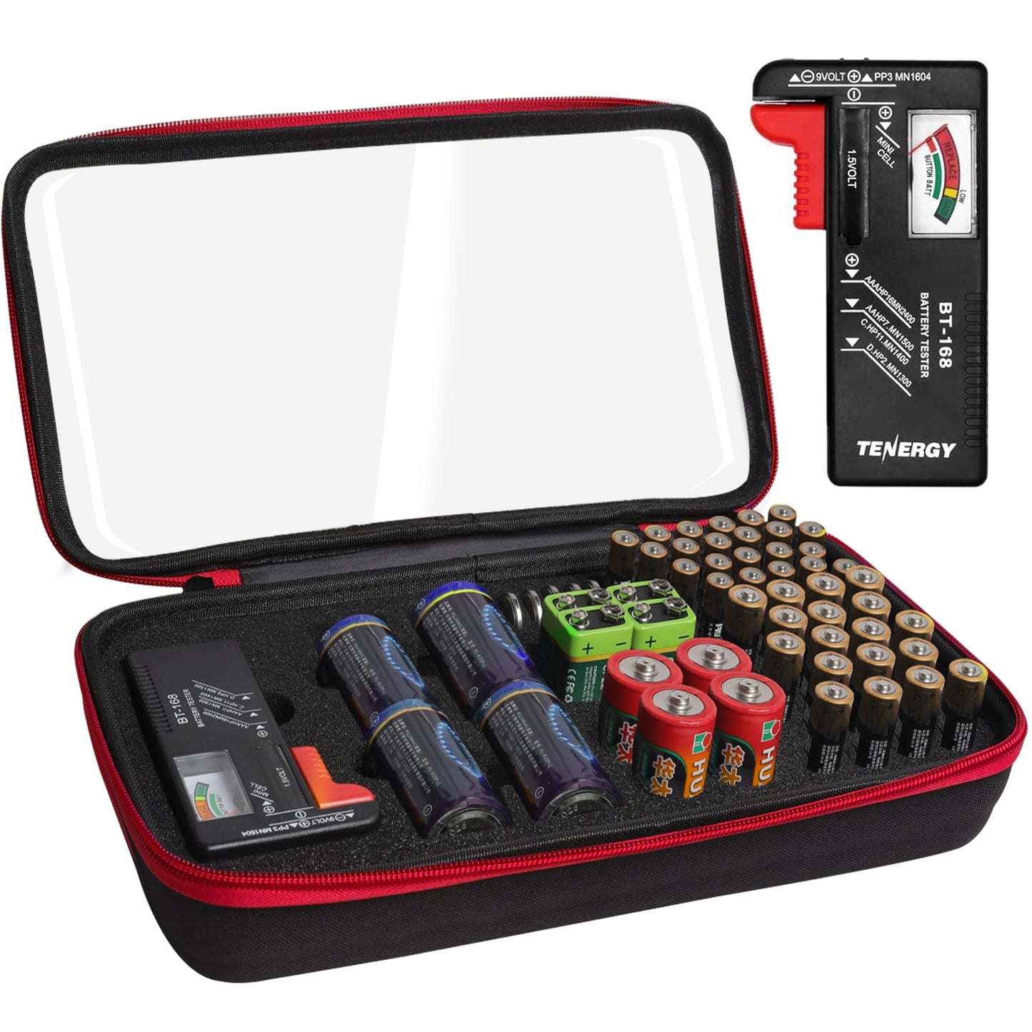 Yuecoom Battery Organizer Storage Box with Tester, Waterproof Organiser,Transparent Lid Holds Multiple Batteries, Portable Battery Organiser for Home, Travel and Gifting