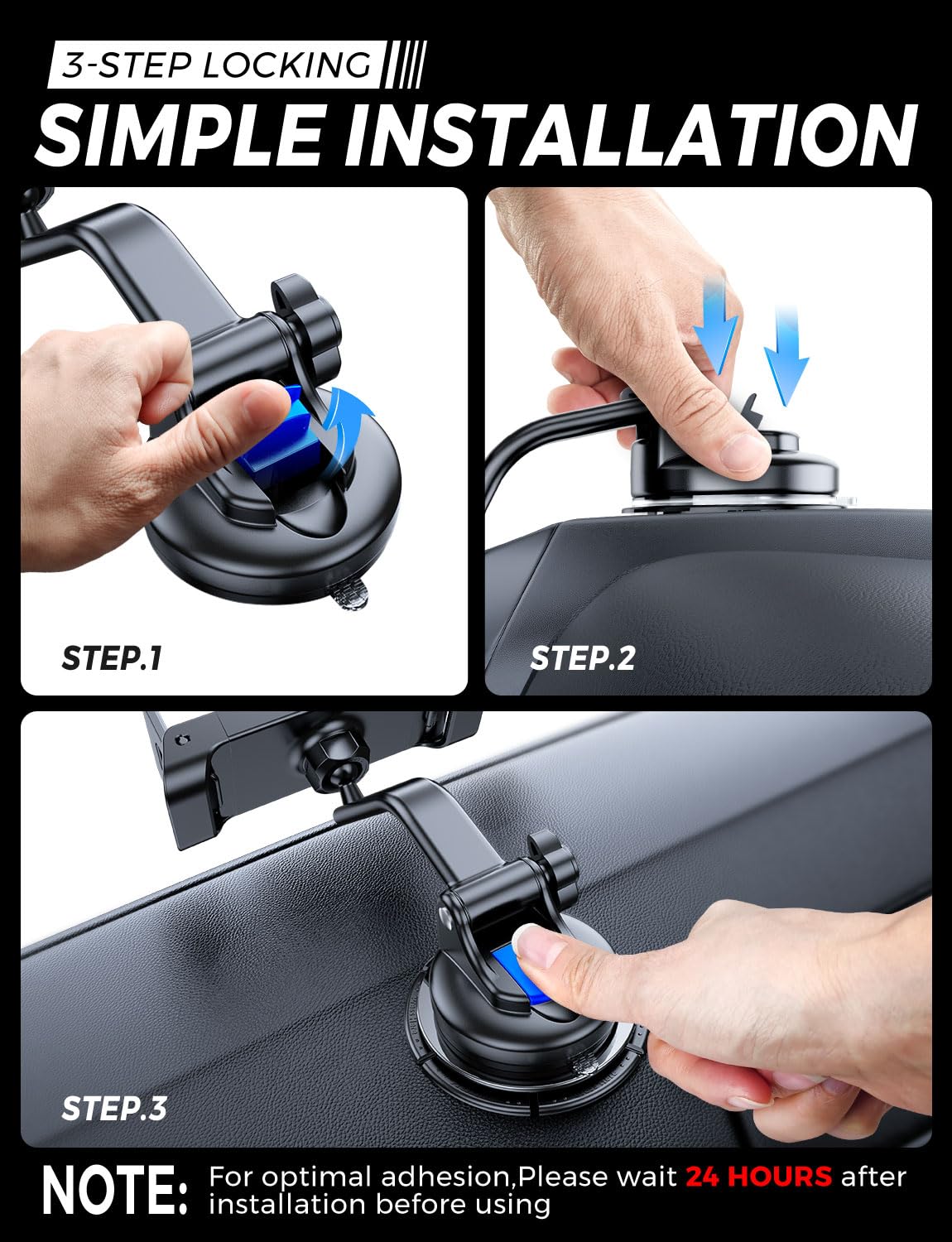 eSamcore Tablet Holder for Car Dashboard, Windshield Mount Holder for iPad & Foldable Phone Stand with Stable 360° Adjustable Clamp Car Gadgets & Accessories for iPad Air Pro Mini All 6”-11” Devices