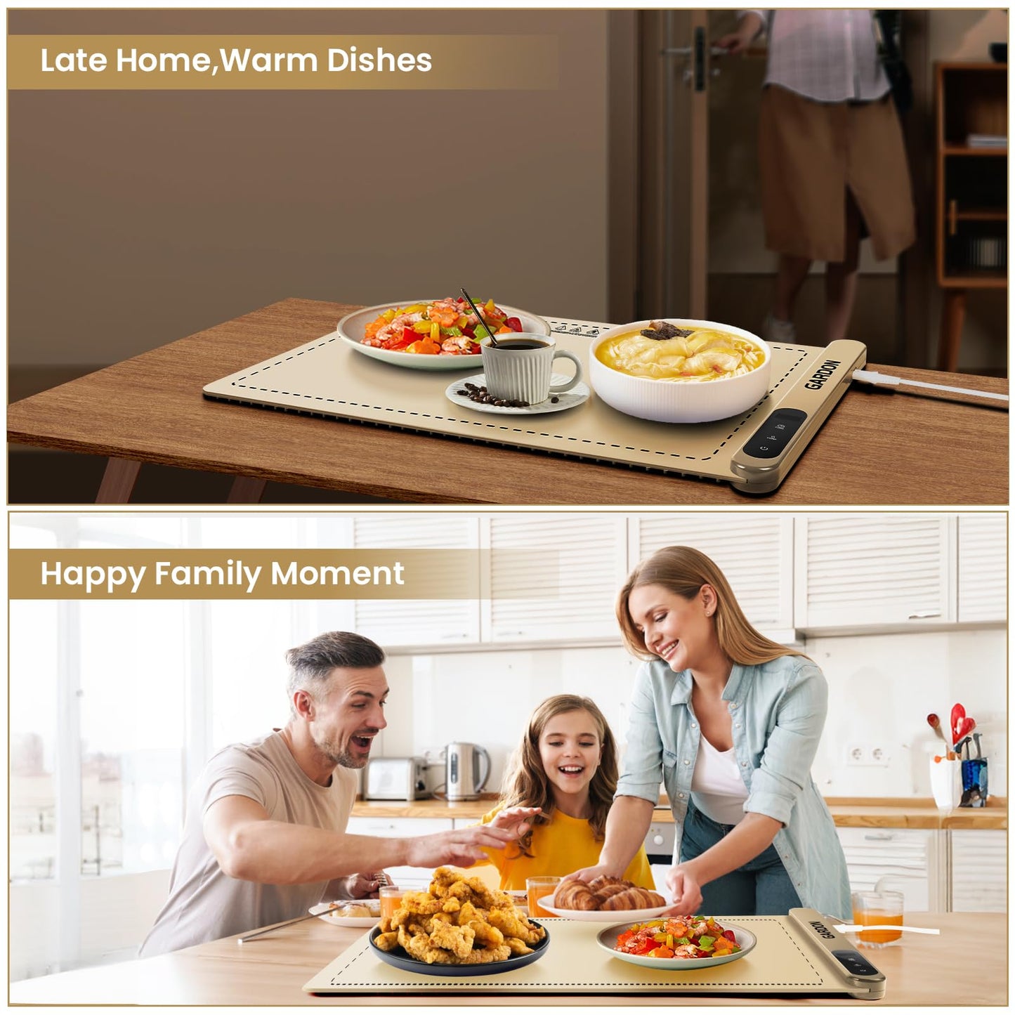 Gardon Warming Mat for Food - 18"x11" Food Warmers for Parties Buffet, Electric Warmer Tray with 6 Temp Settings, Portable Silicone Heating Pad, Kitchen Gadgets & Gifts for Party Home Travel, Beige
