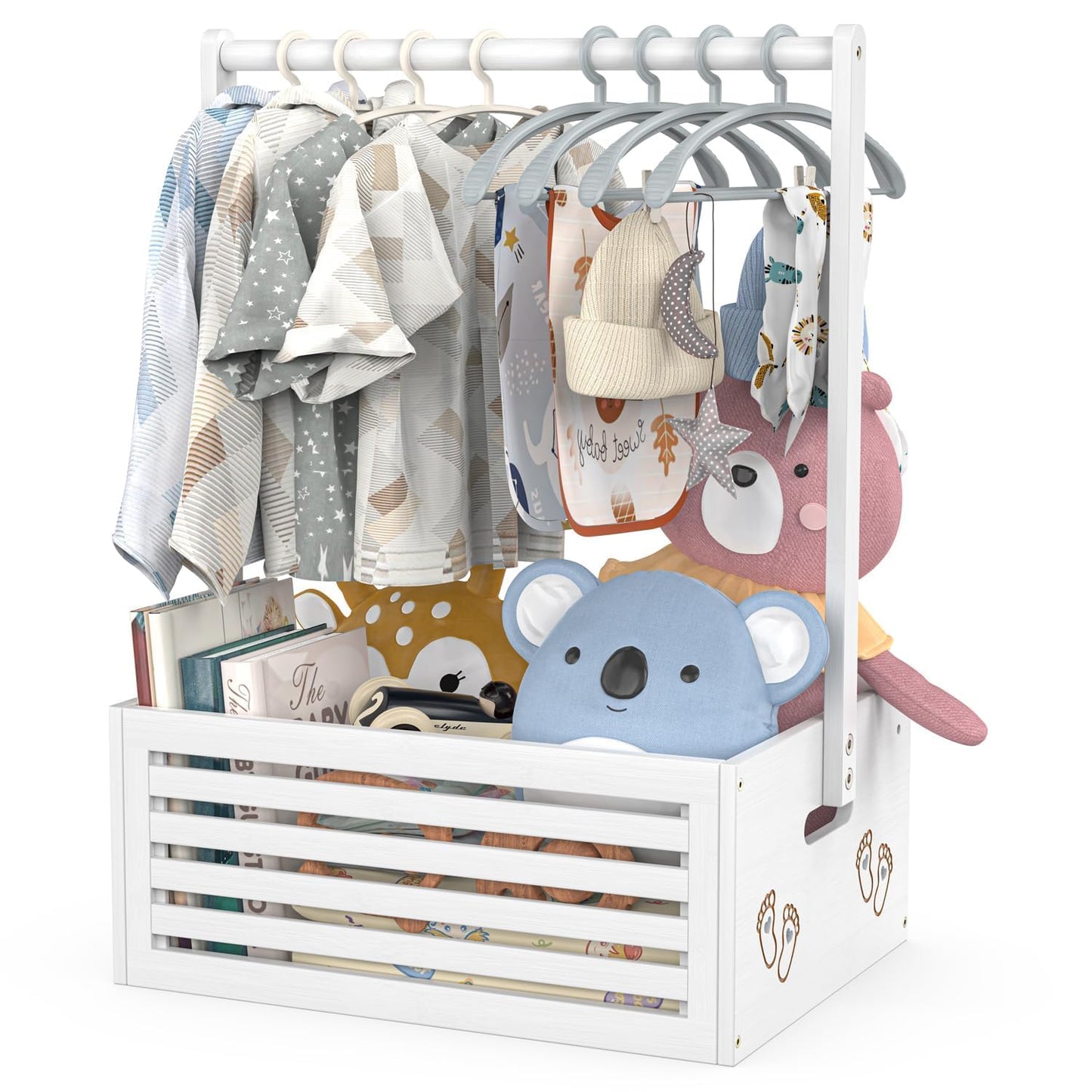 BAMBOOHOMIE Baby Shower Crate Closet, Baby Baskets with Hangers Handle, Baby Crate Box for Baby Shower, Welcome Gift Basket for Newborn Baby, Pregnancy Gift for New Parents (White, Large Size)