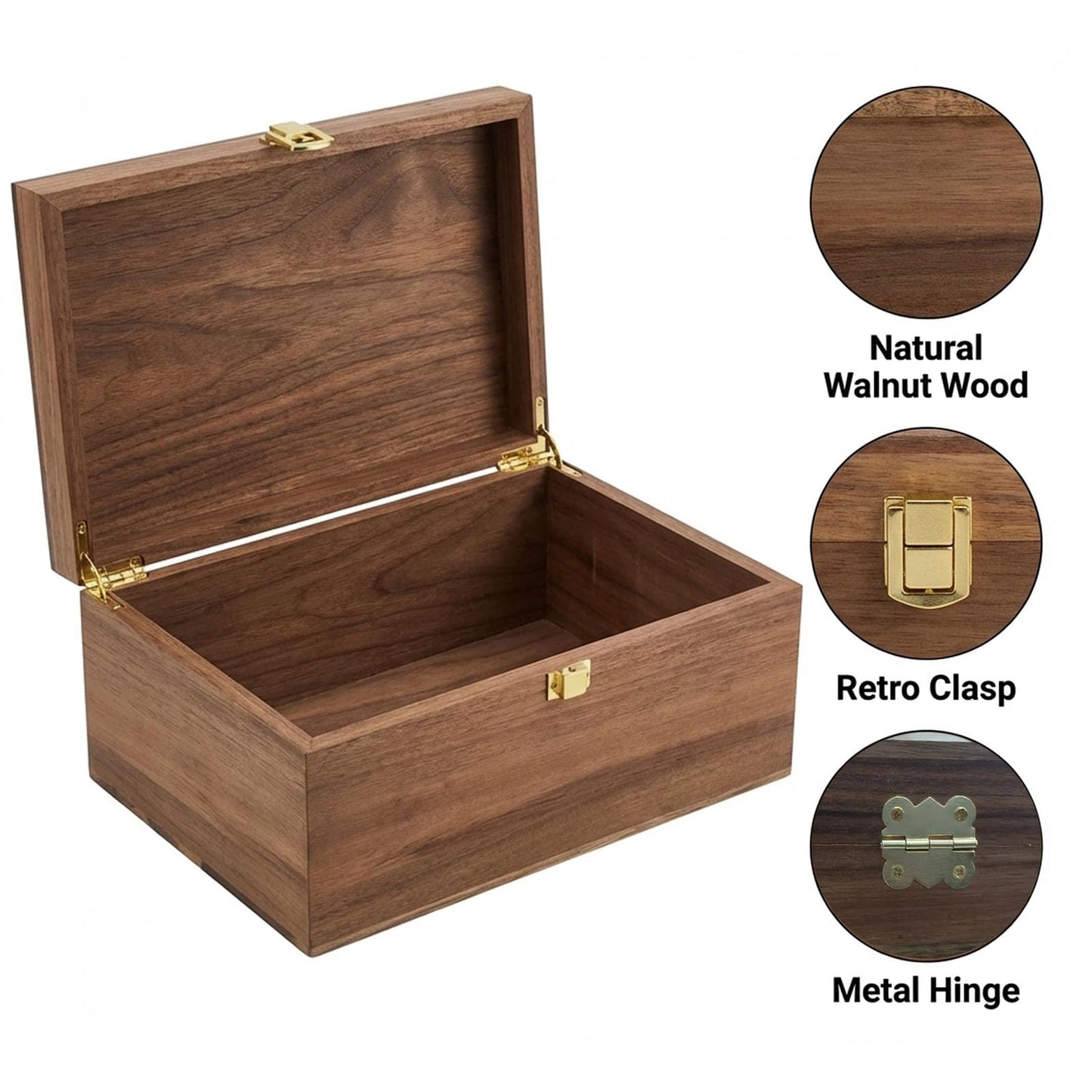 LuckyZoo77 Wooden Keepsake Box with Hinged Lid, Solid Acacia Wood Storage Box with Golden Latch, Large Memory Treasure Box for Photos, Jewelry, Letters & Gifts, 11.8” x 8.66” x 5.31”