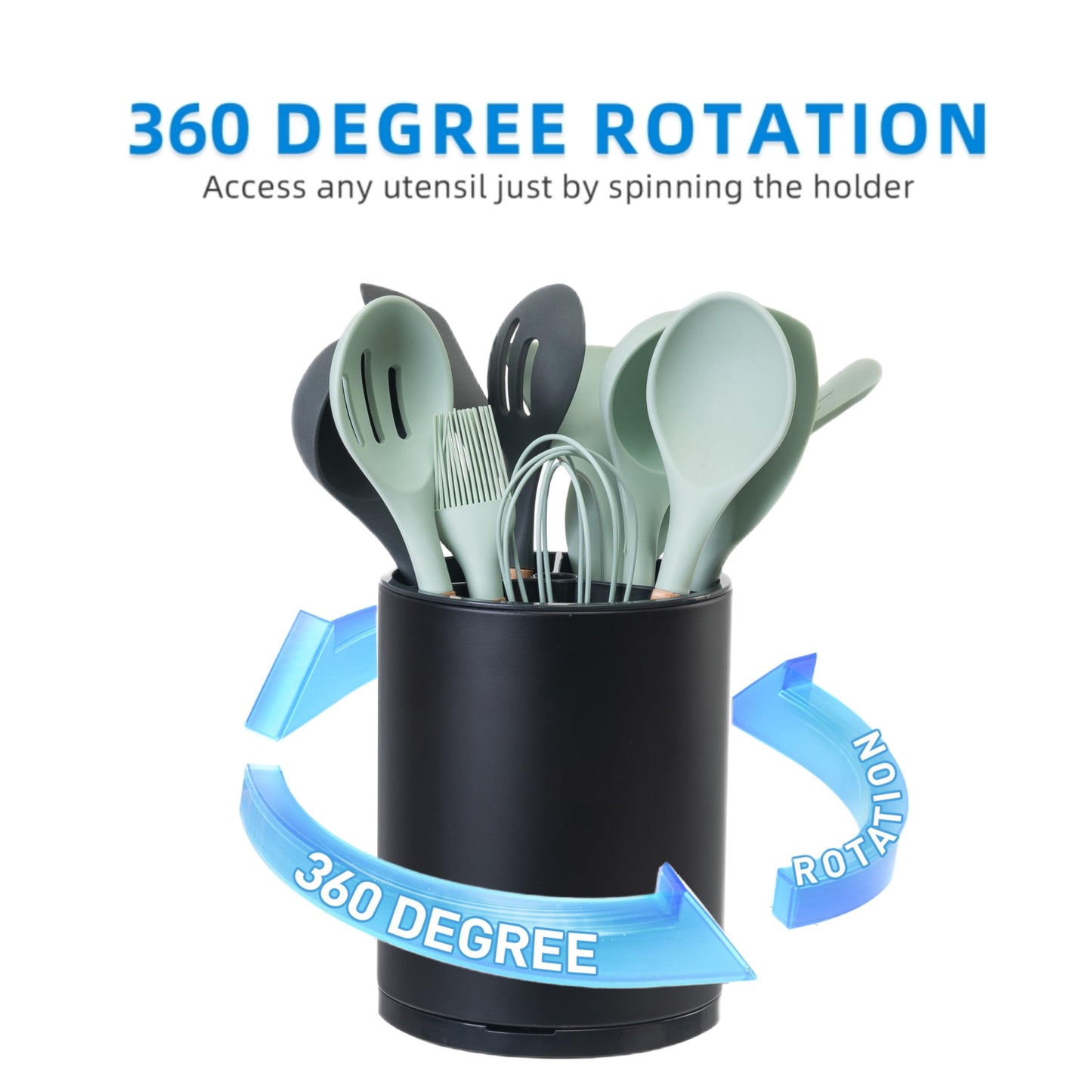 LIBODOUR Kitchen Utensil Holder Extra Large Rotating For Counter Organizer Stainless Steel Storage Cooking Silverware Caddy 3 Compartment Flatware Spoon Spatula Tool Cutlery Container（2 Set Black）