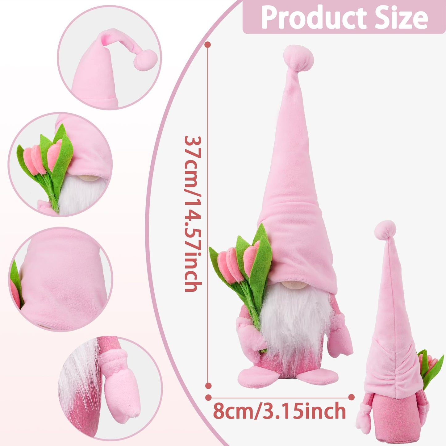ALYRMEI Gnome Plush Decorations,15 inch Gnomes Decorations for Home,Spring Gnomes Plush Table Decoration Gnome Gifts for Women Mother's Day Gnome Decor Gifts,Pink