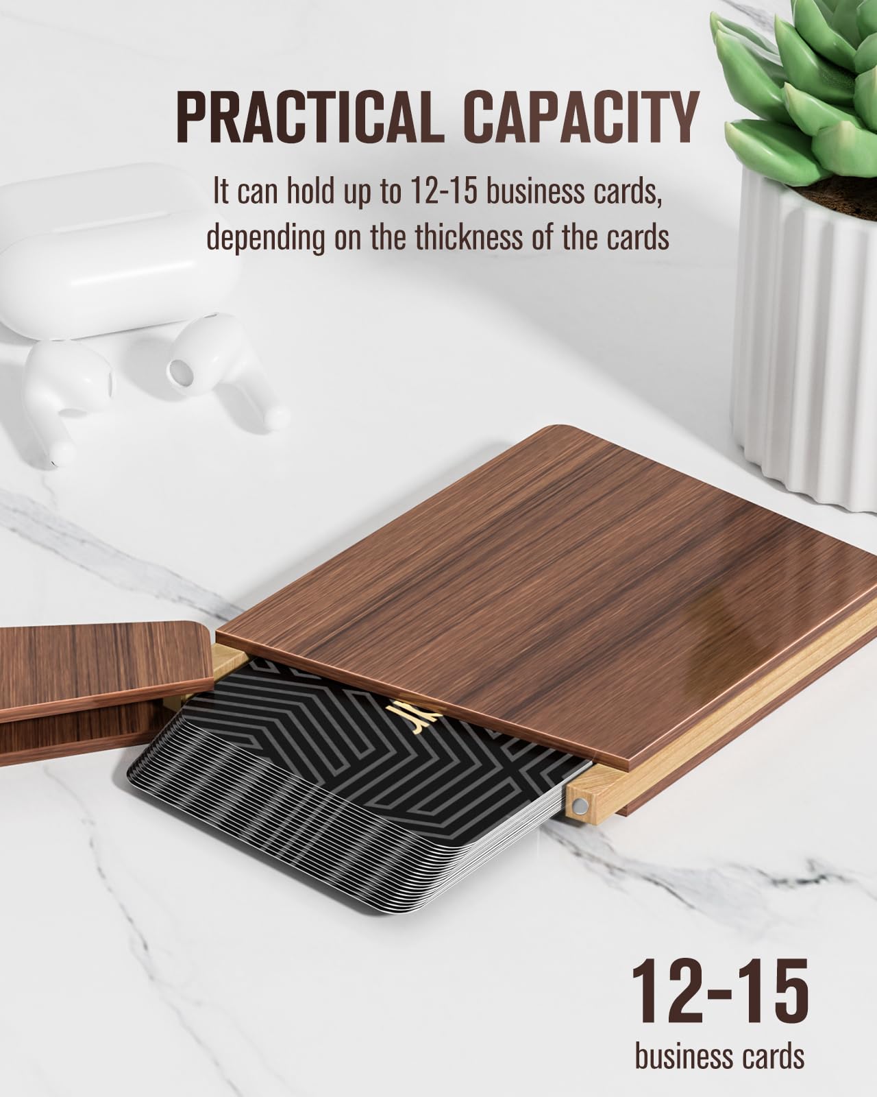 MaxGear Portable Wooden Business Card Holder for Men, Premium Walnut Business Card Case Walnut Credit Cards Pocket for Carrying Your Cards, Slim Magnetic Closure Card Holder for Business & Networking
