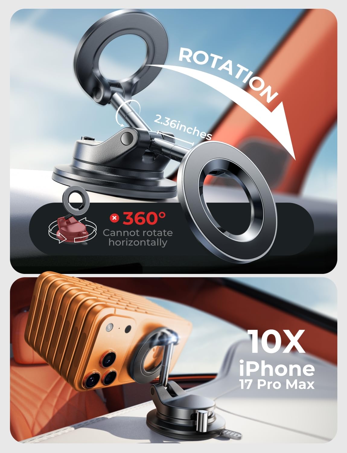LISEN for Magsafe Car Mount, Cell Phone Holders for Your Car, Magnetic Car Accessories for Women Men Jeep Truck, Gifts for Mothers Day Him Her for iPhone 17 Pro Max 16 15 14 13 12, Samsung S26, Black
