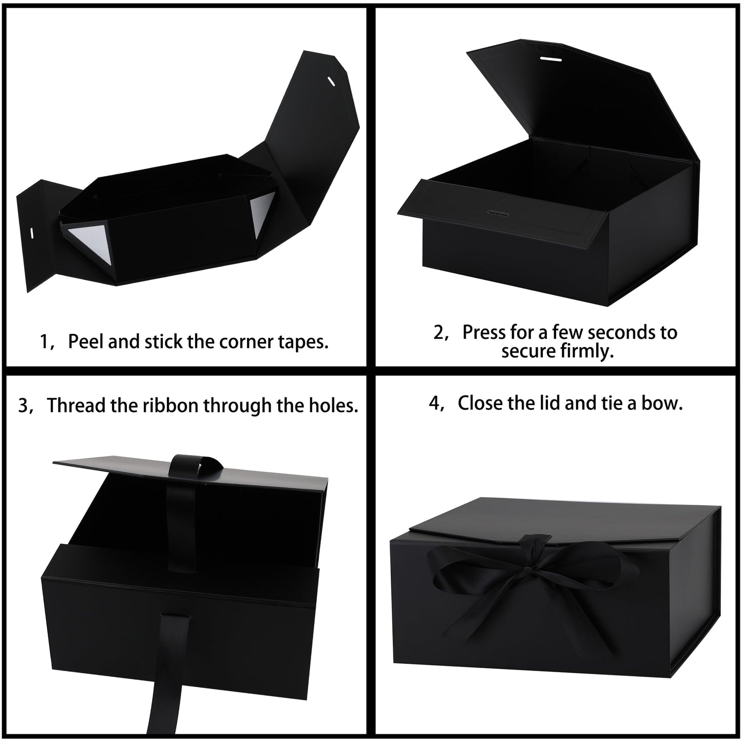 OEMVALATY 10-Pack Gift Boxes,10x7.3x3.5 Inch Magnetic Gift Boxes with Lids for Presents,Black with Ribbon, Bridesmaid Proposal Box for Wedding, Storage, Birthday