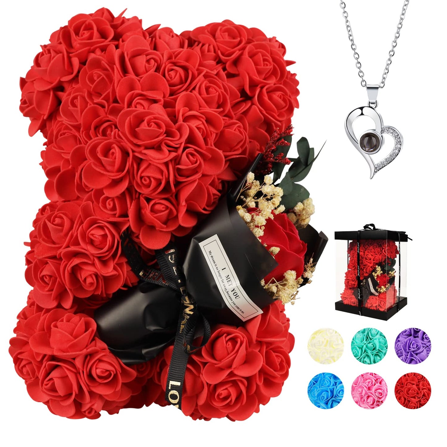 Mothers Day Rose Gifts for mom Rose Bear for Women, Artificial Rose Teddy Bear Birthday Bouquet, Mother's Day Rose Gift, Perfect for Wife, Mom, Grandma (Rose Red)