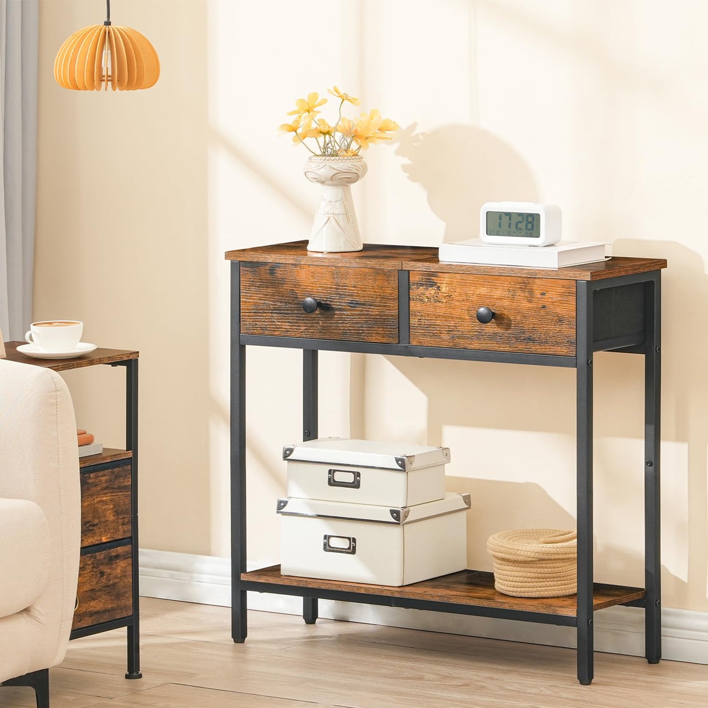 HOOBRO Narrow Console Table and Console Table Bundle, 15.7" Entryway Table with 2 Fabric Drawers, 39.4 Inch Narrow Entryway Table with Power Outlets, BF71XG01-BF52UXG01G1
