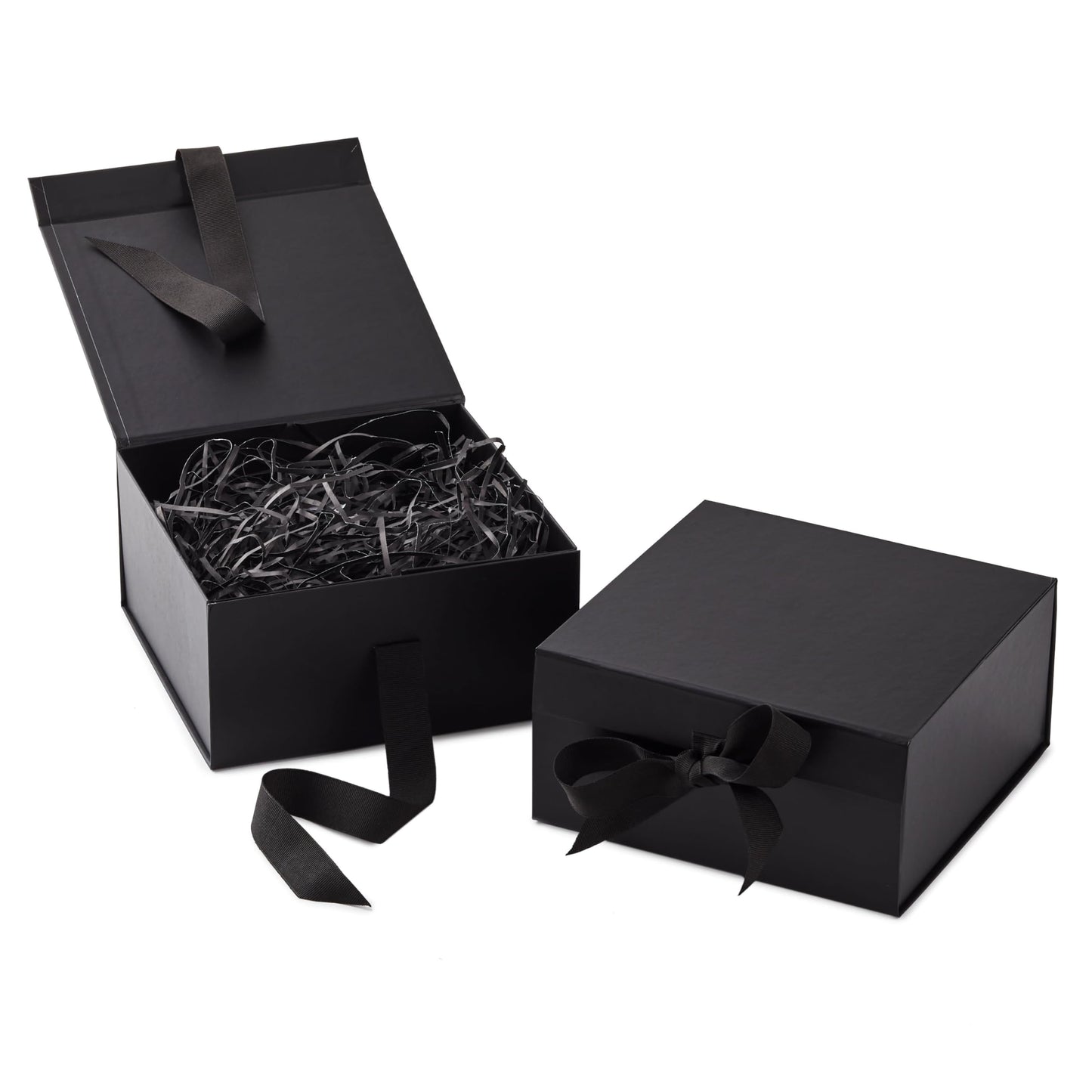 Hallmark Medium Gift Boxes with Bow and Shredded Paper Fill, Pack of 2 (Black 8 inch Box) for Weddings, Graduations, Birthdays, Father's Day, Groomsmen Gifts, All Occasion
