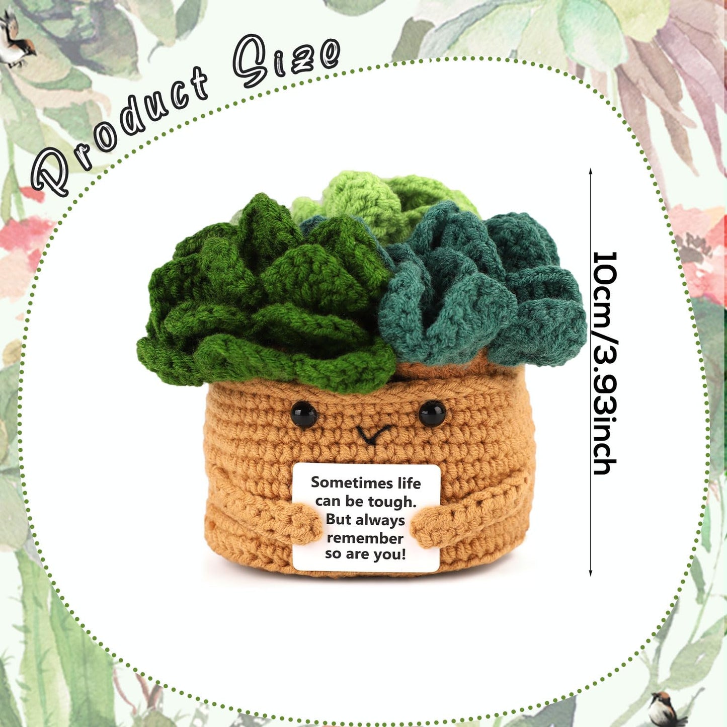 lasuroa Positive Flower Pot, Coasters Crochet Flower Mini Crochet Potted Flower Crochet Plant Pot Positive Emotional Plush Crochet with 6 Crochet Coasters for Party Decoration Encouraging Gift