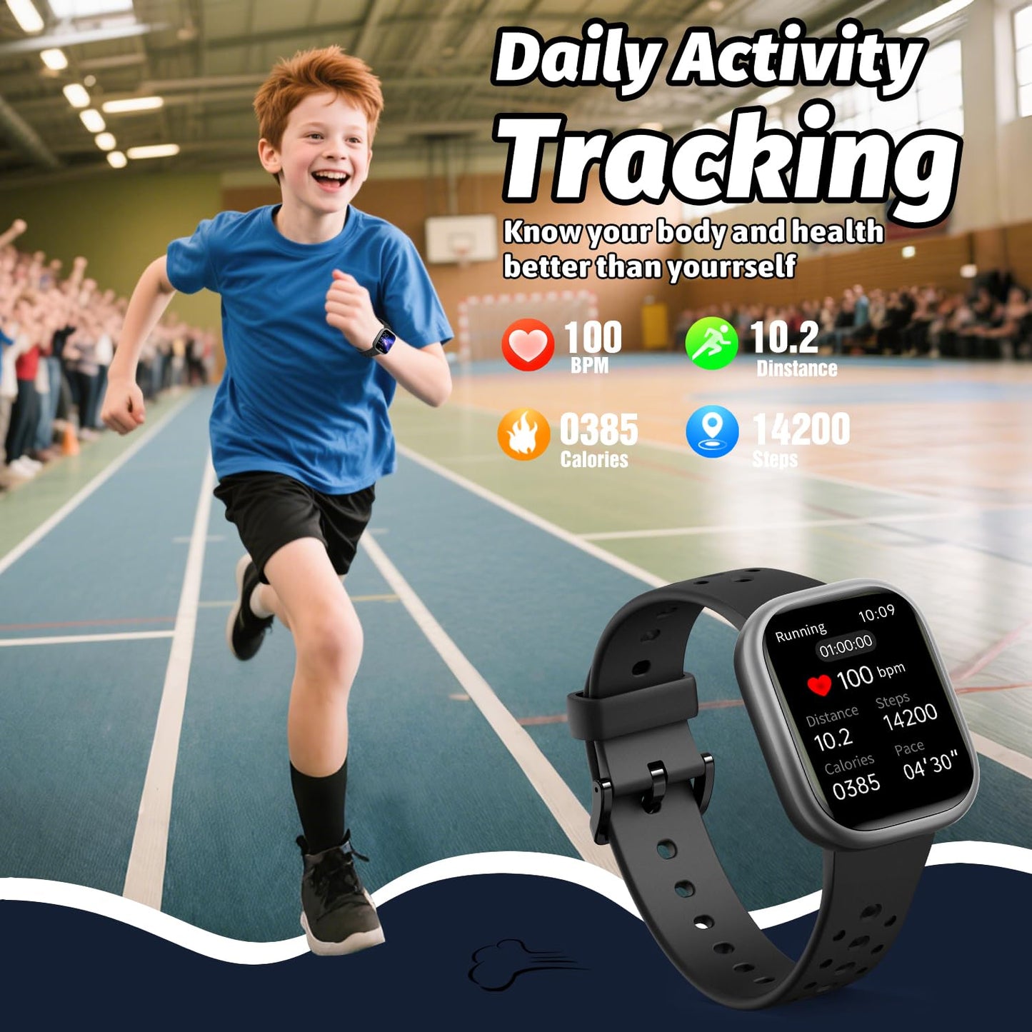 Heroange Kids Smart Watch for Girls Boys,IP68 Waterproof Kids Fitness Tracker Watch with 1.83" Face,Heart Rate Sleep Monitor,19 Sport Modes,Puzzle Games with APP,Great Gifts for Teens 6+ (Black)