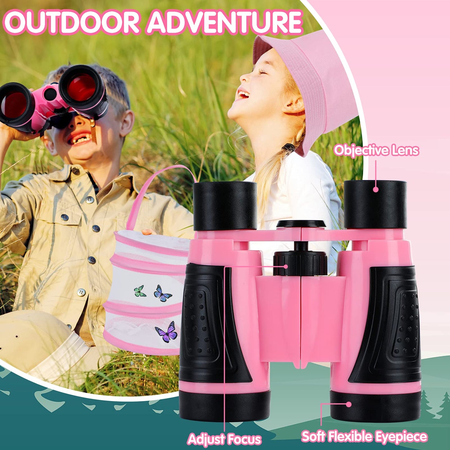 GINMIC Bug Catcher Kit for Kids, Bug Catching Kit with Binoculars, Magnifying Glass, Bugs Habitat and Butterfly Net, Outdoor Explorer Toys Gifts for 3-12 Years Old Boys and Girls