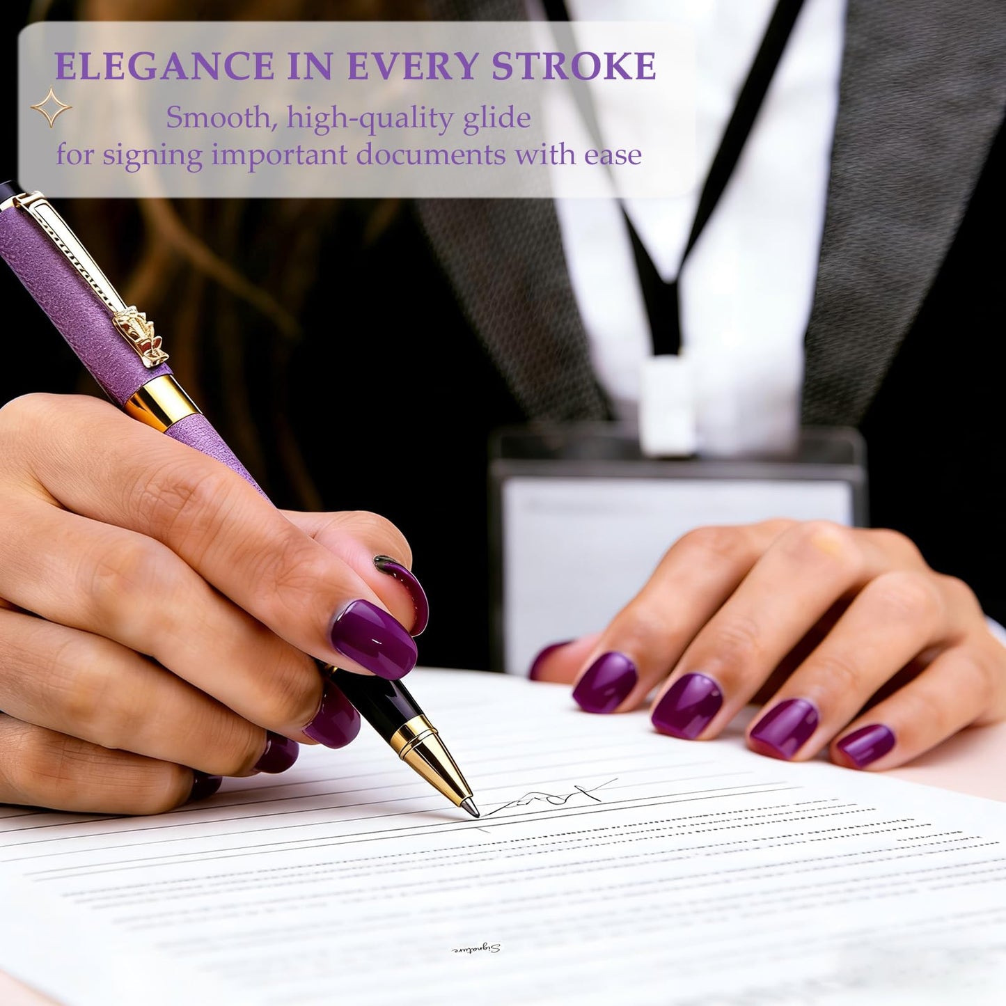 ZJEOSO Fancy Pens for Women, Nice Rollerball Pens with Dragon Design, Elegant Gift Pen, Office & Signature Writing Pen, Refillable Black Ink Business Pen (Purple)