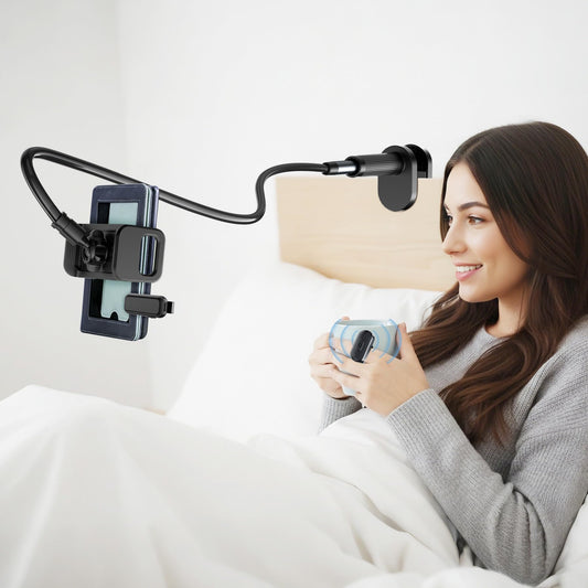 [Case-Friendly] Long Tablet Stand for Kindle with Page Turner Ring Remote, Gooseneck Holder for Reading in Bed with Clicker, eReader Accessories Gift for Readers Compatible with iPad iPhone Fire HD