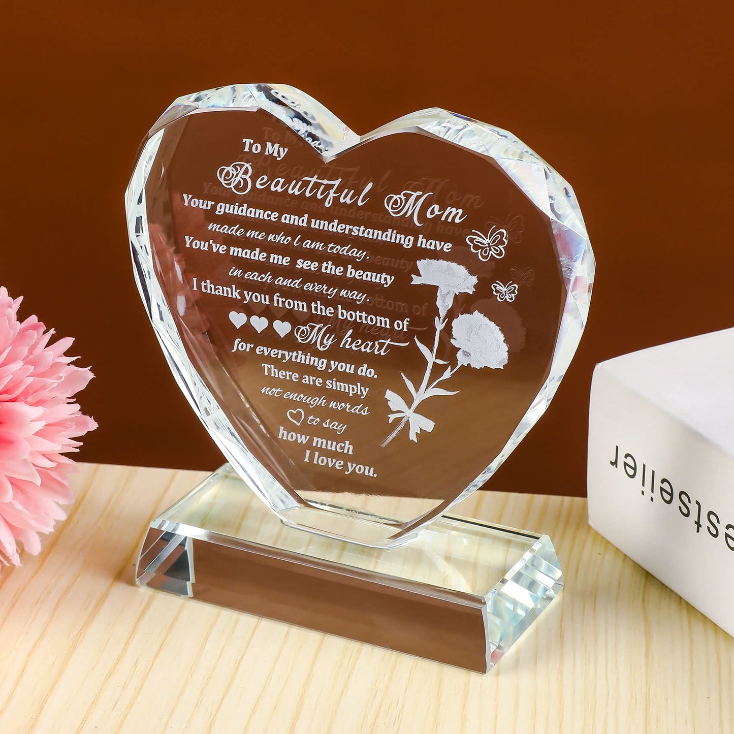 Movdyka Birthday Gifts for Mom from Daughter Unique, Mothers Day Heart-Shaped Glass Keepsake to My Beautiful Mom Gifts for Women Who Have Everything on Christmas Thanksgiving Day