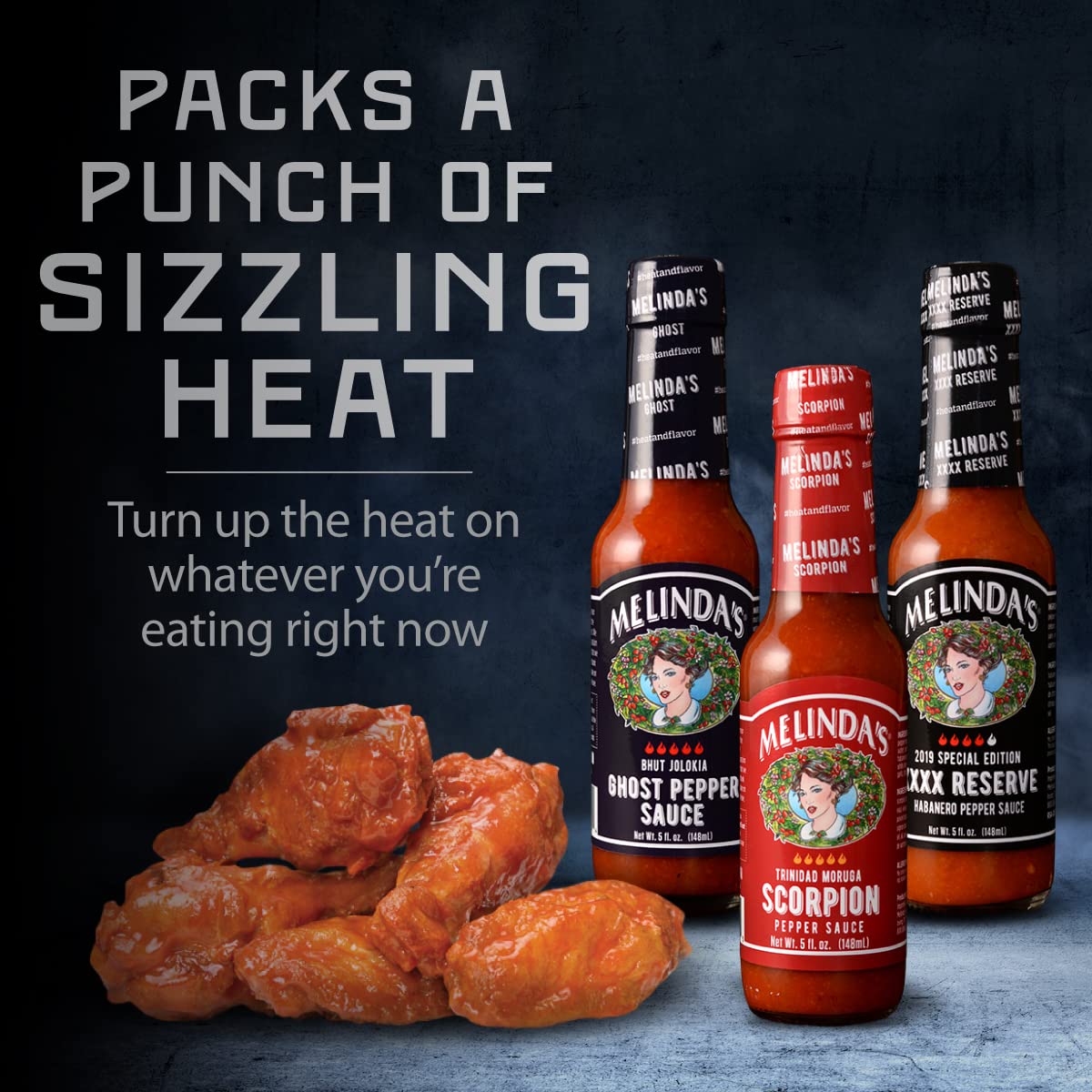 Melinda’s Extreme Fiery Variety Pack - Extra Spicy Craft Hot Sauce Gift Set - Includes Ghost Pepper, Scorpion Pepper, Habanero XXXXtra Reserve - Extreme Heat Hot Sauce Variety Set - 5oz, 3 Pack