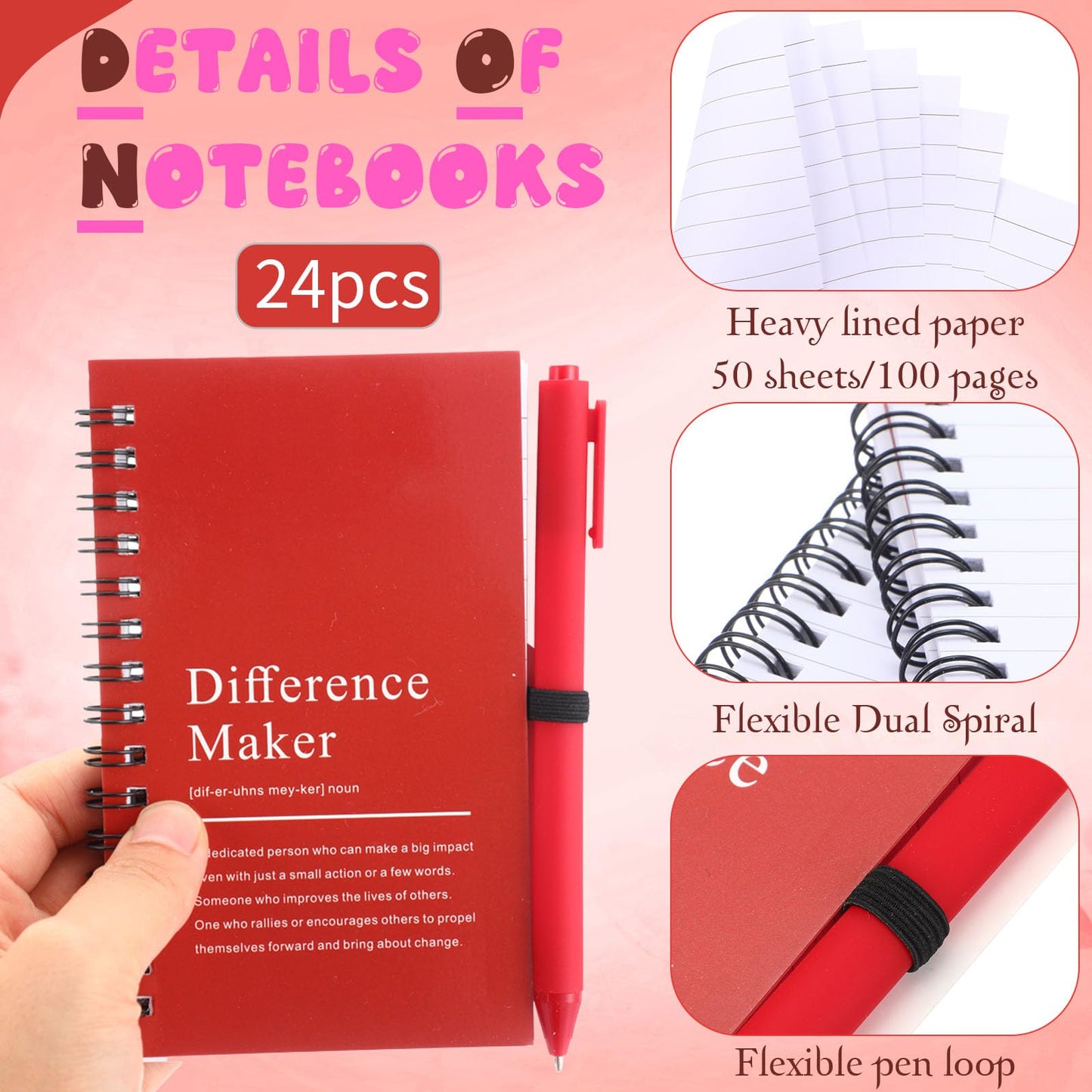 Marspark 20 Sets Difference Maker Gifts for Women Men, Employee Appreciation Gifts Bulk Inspirational Thank You Cup Motivational Notebooks with Pen for Team Teacher Coworker Office (Colorful)