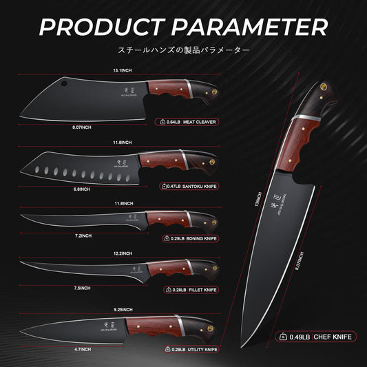 DRGSKL Kitchen Knife Set with Bag - 6 PCS Chef Knife Set - Cleaver, Boning, Fillet, Santoku, Kitchent Utility Knife, Chef Knife with Full Tang Wooden Handle, Butcher Knife Set for Men, Ideal Gift