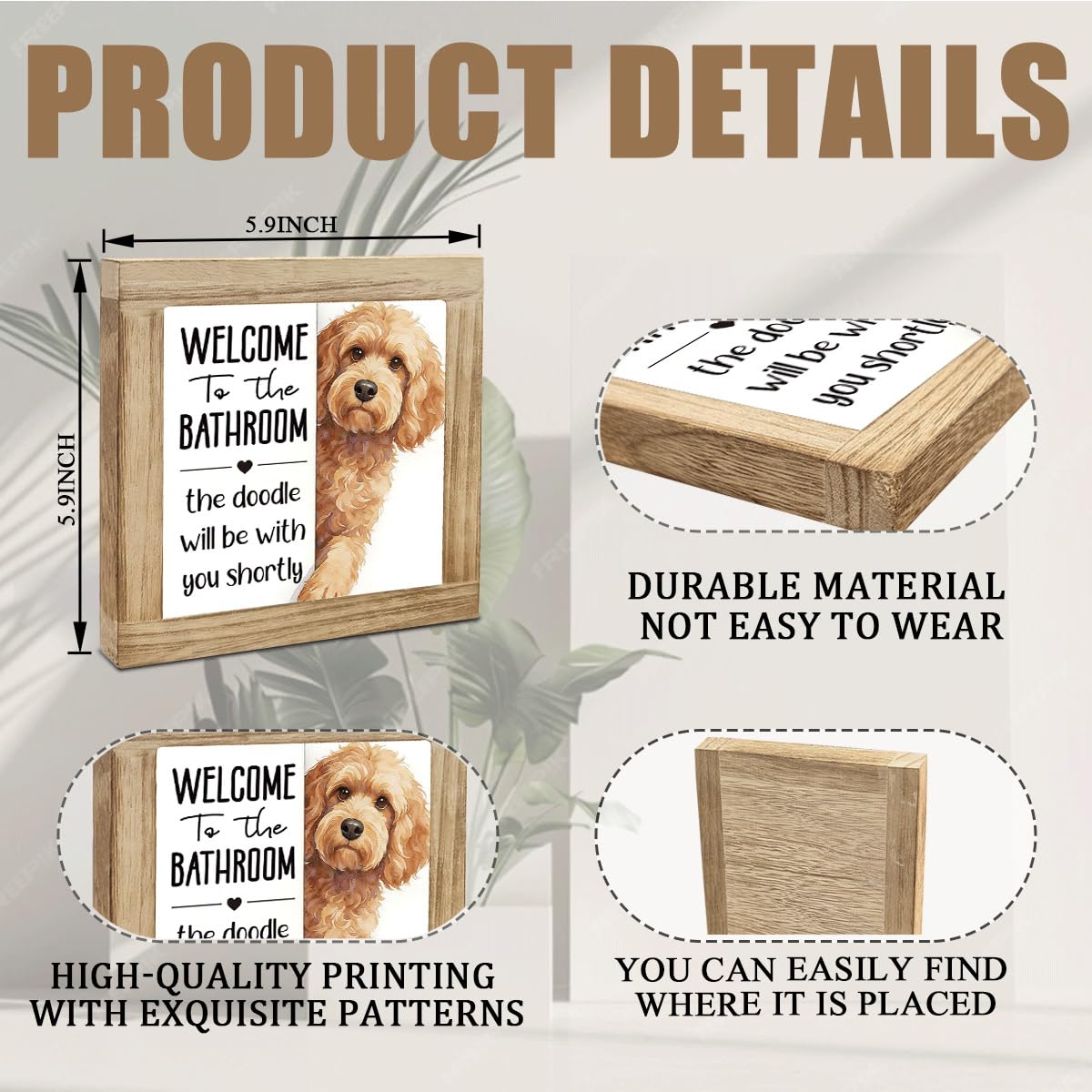 Welcome to The Bathroom A Dog Will be with You Sign, Funny Bathroom Decor, Interesting Wood Decoration for Restroom, Indoor Bathrooms Toilet Wood Box Sign, Gifts for Dog Lovers
