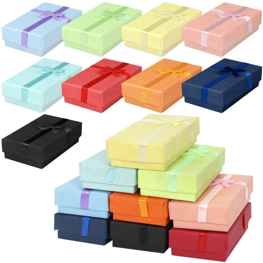 PRALB 18PCS Assorted Jewelry Gifts Boxes, Cardboard Ring Boxes With Padding Gifts Paper Boxes Jewelry Storage Cube Satin Ribbons Bowknot (9 Colors, 3.15" x 1.97" x 0.98")