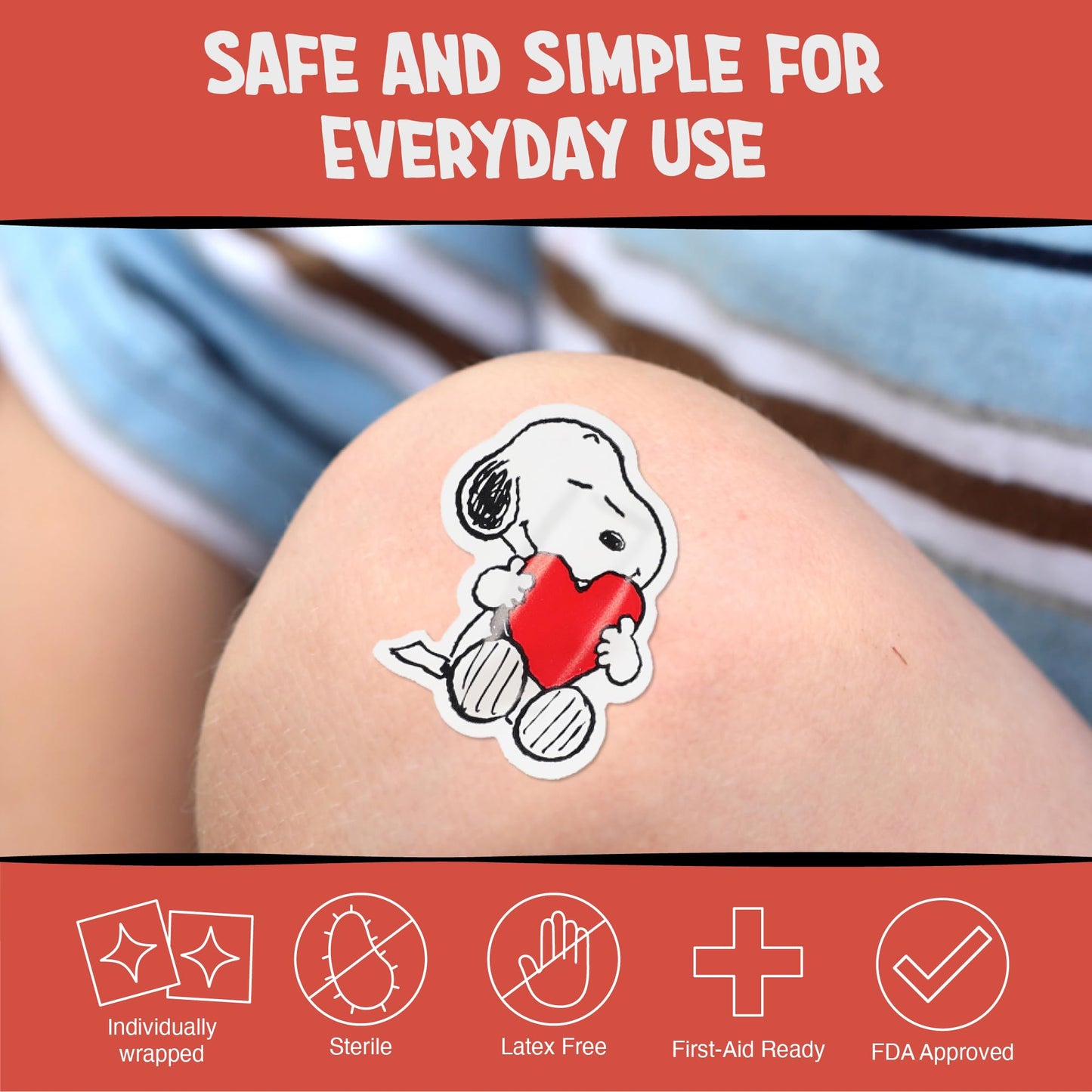 AQUARIUS Peanuts Snoopy Adhesive Bandages – 20 Count Cartoon Snoopy Bandages in Travel Case, Kids First Aid Supplies, Latex-Free Nonstick Sterile Plasters for Minor Cuts