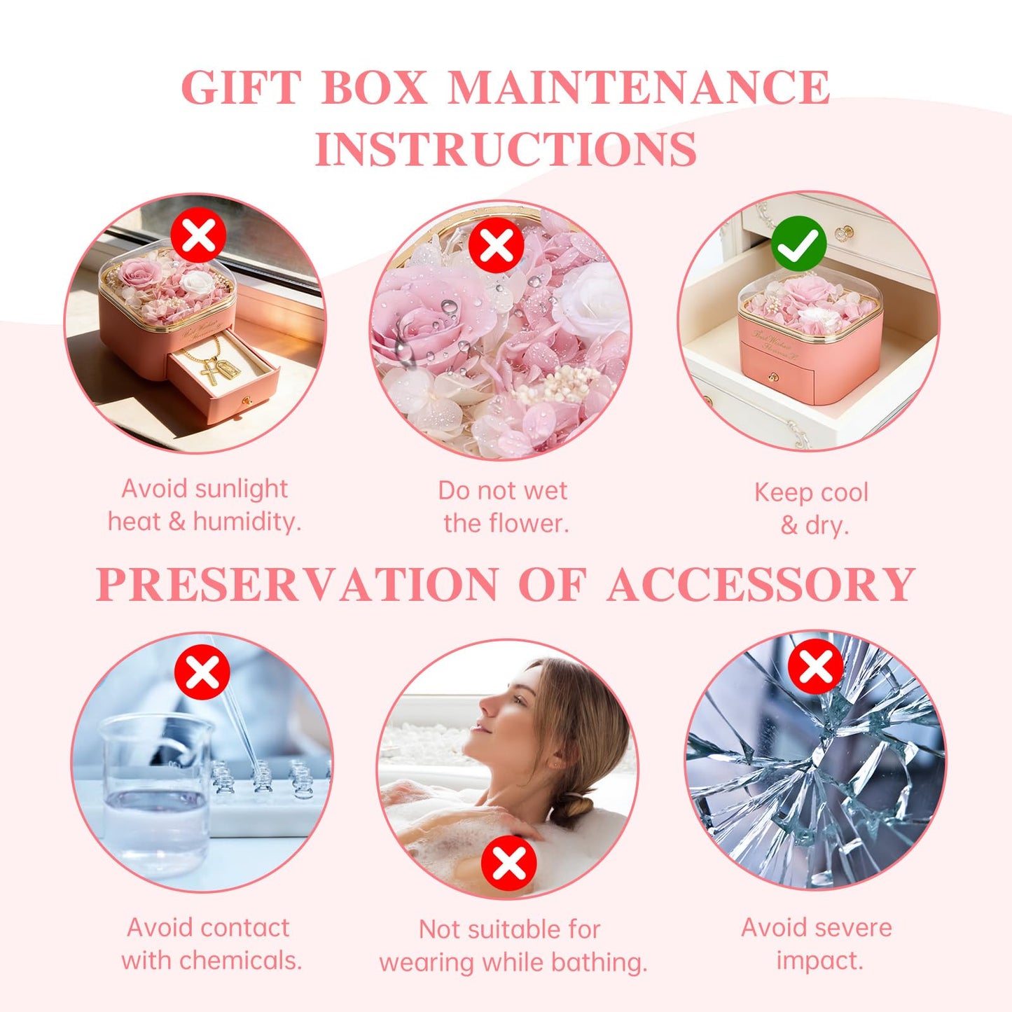 Preserved Pink Rose with Cross Golden Necklace,Eternal Rose Gift Set in Premium-Quality Pink Gift Box,Atmospheric Pink Setting for Mother’s Day,Birthday,Anniversary,Graduation,Valentine’s Day