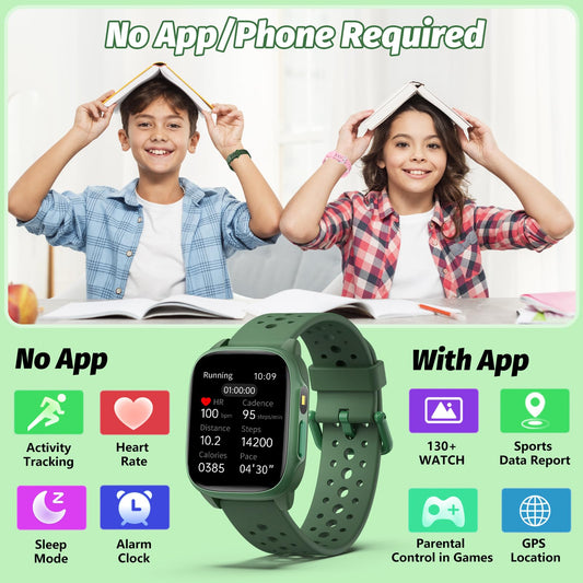 meoonley Kids Watch with 140 Sports Modes, 1.5" Kids Fitness Tracker, Smart Watch kids, No APP/Phone Required, Sleep Monitor, Heart Rate, Puzzle Games, IP68 Waterproof, Gifts for Girls Teens Aged 6-15