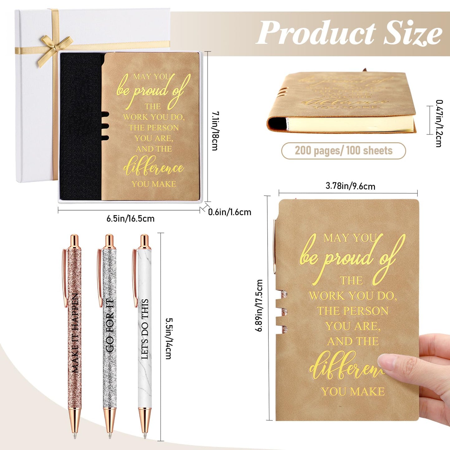 Resurhang 5 Pcs Employee Appreciation Gift Leather Journal Notebook 3 Ballpoint Pens with Box Graduation Thank You Gift for Nurse Volunteer Teacher Secretary Assistant Coworker Women(Khaki)