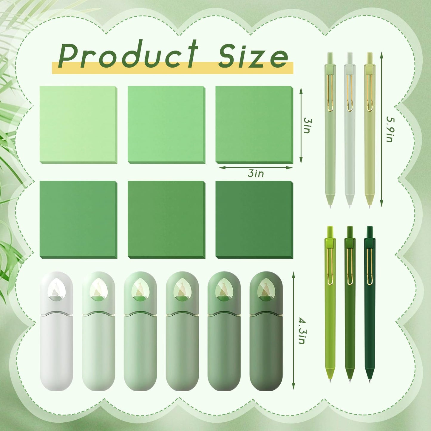 Sayglossy 18 Pcs Aesthetic School Supplies Christmas Green Gifts Set for Women Self Sticky Notes Black Ink Ballpoint Pens Correction Tape for Office Stationery Holiday Cute Desk Accessories