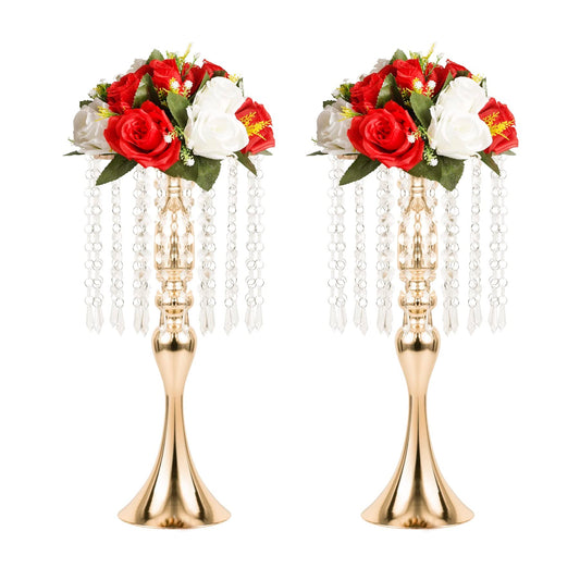 LANLONG Set of 2 Crystal Wedding Table Centerpieces Gold Flower Stand Vases Centerpiece Decorations for Reception Party Home Decor
