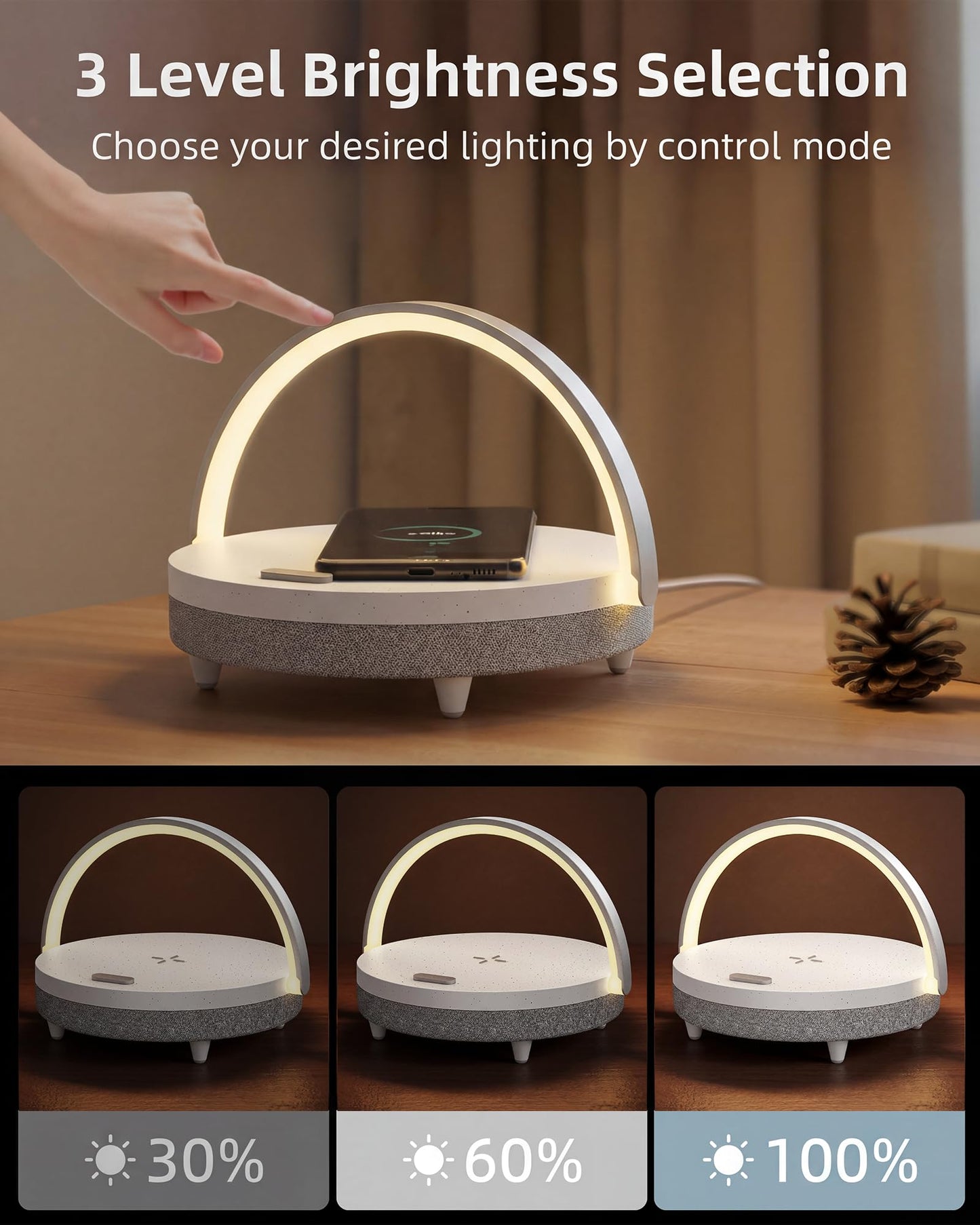 EZVALO Gifts for Women, 4-in-1 Bedside Lamp with Dimmable Night Light, Bluetooth Speaker, Charging Station and Phone Holder, Birthday Gifts for Mom, Teens, Family and Friends