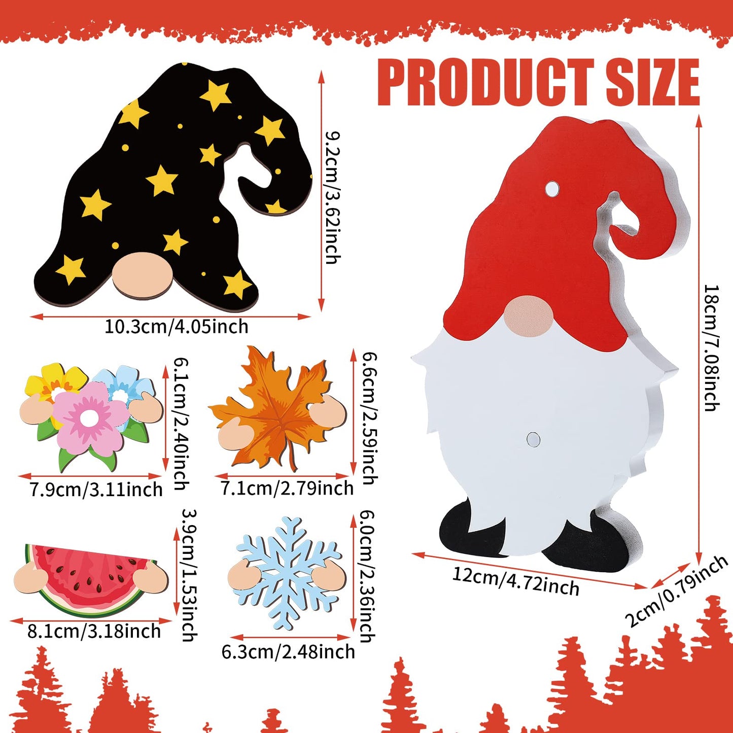 Qunclay 33 Pcs Interchangeable Wooden Gnome Decor Summer 4th of July Patriotic Gnome Decor with Magnet and Detachable Hats Holiday Table Centerpieces for Home(Classic)