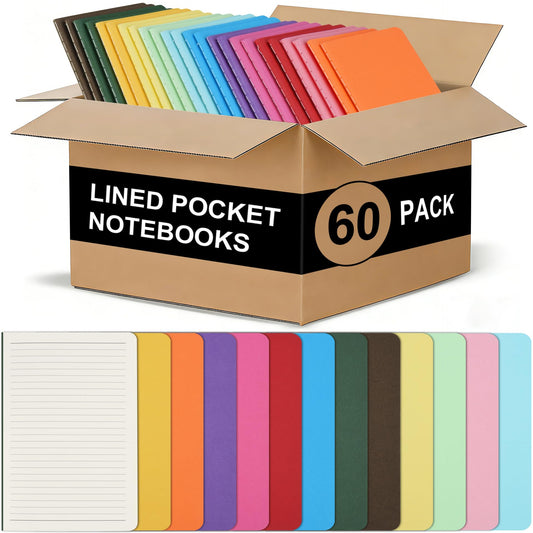 ZCZN 60 Pack Mini Pocket Notebooks Bulk, 3.5 X 5.5 Inches Mini Journals, 30 Sheets/60 Pages, Colorful Cover Notepads for Writing, Planing, Work, Memo (60, Lined)