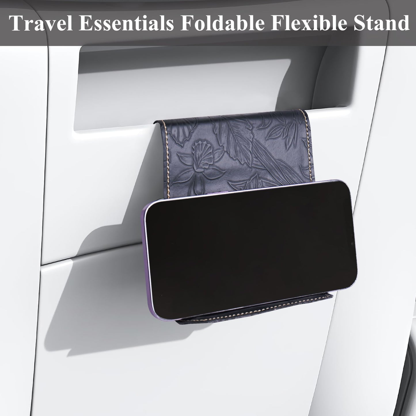 Haecsfl Airplane Travel Essentials for Flying Flex Flap Cell Phone Holder & Flexible Tablet Stand for Desk, Bed, Treadmill, Home & in-Flight Airplane Travel Accessories(1-Carved Black)