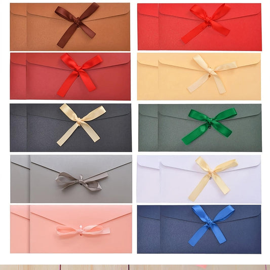 50 Pieces Multicolor Envelopes with Bow Tie Closure, Paper Greeting Card Holders for Invitations Mail Postcard Bills Wedding Party Favors Business Cards, 8.66 x 4.33 Inches