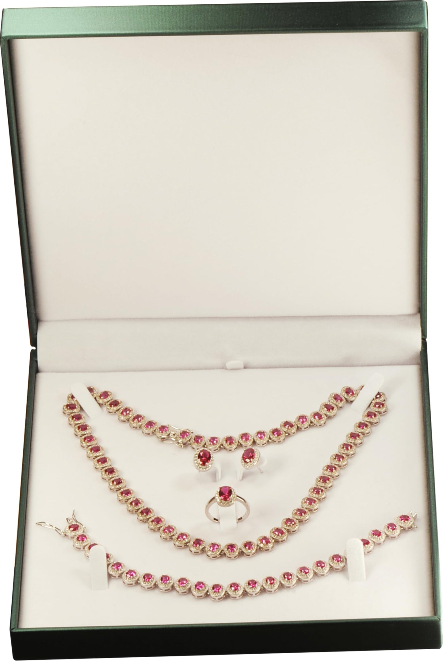 The Jewellery Pak Green Color Extra Large Necklace Ring Earrings Bracelet Sets Gift Box Luxury Soft Touch PU Leather Material Big Necklace Storage Box Size 7.5"(W)*7.5〞(D)*1.57〞(H)