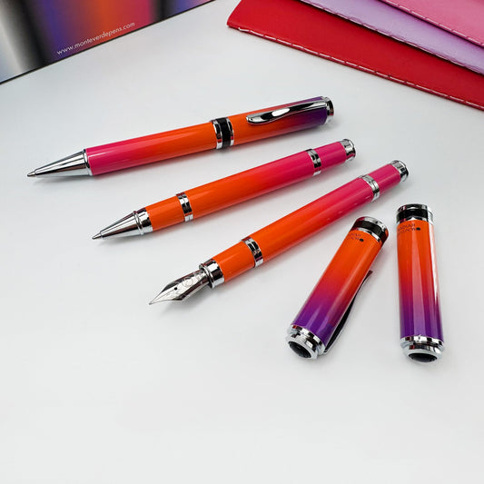 Monteverde USA Innova Ombre Fusion Harmony (Purple/Orange/Pink Gradient Finish) Fountain Pen - Stub Nib, Refillable, Gift Case, Luxury Pen
