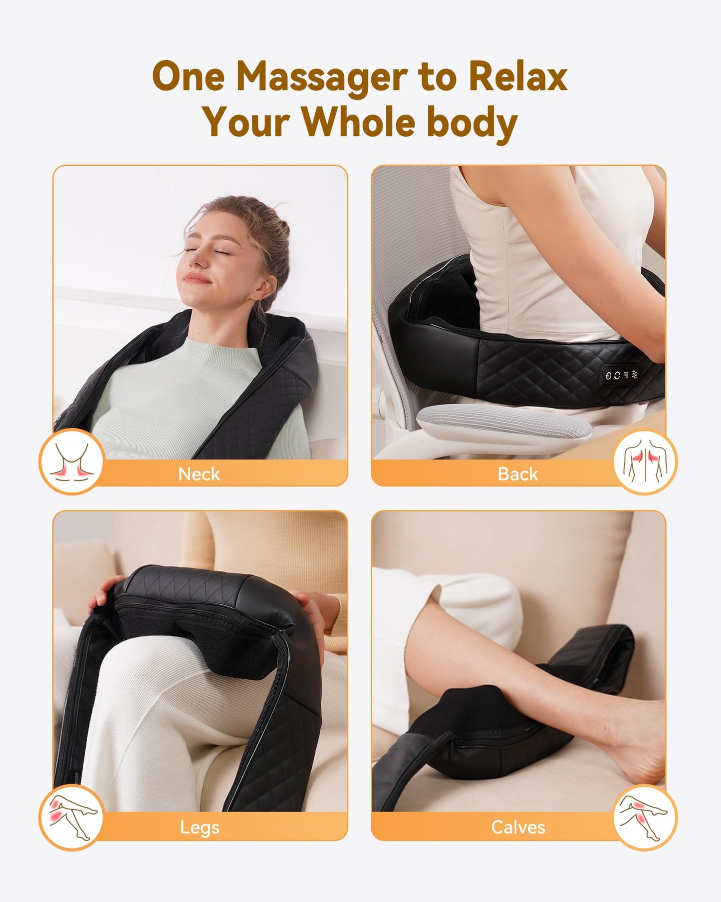 Shiatsu Neck and Back Massager with Heat, Neck and Shoulder Massager, 4D Deep Tissue Kneading Massage for Leg, Full Body Muscle Pain Relief, Ergonomic Design, Ideal Gifts for Women Men, Not Cordless