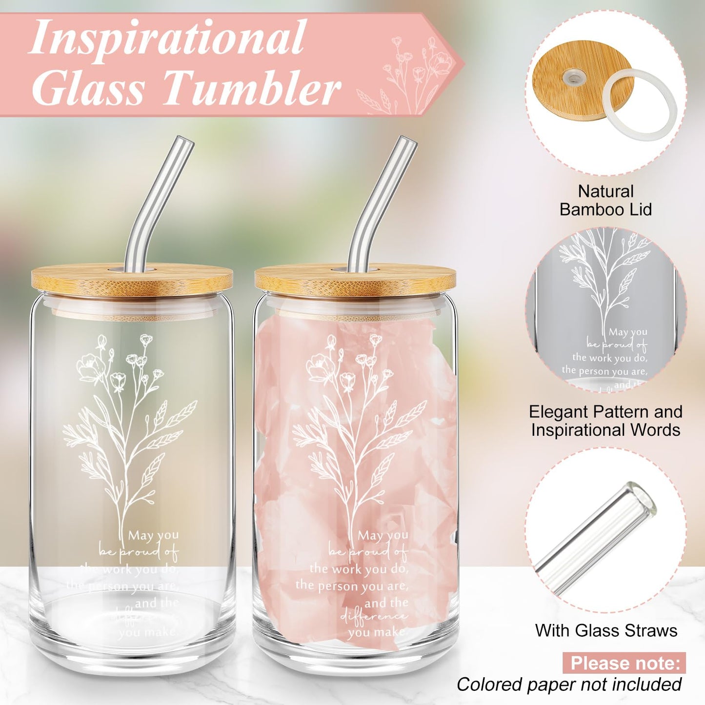 Funnymoom 6 Pcs Appreciation Gifts Set for Women 17oz Aesthetic Glass Tumbler Makeup Bag Journal Ballpoint for Mother's Day Teacher Appreciation 2026 Graduation Volunteer Assistant Secretary Gift